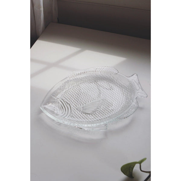 Vintage Fish Glass Serving Platter Tray - Dining Or Decor - Coastal, Catchall Dish