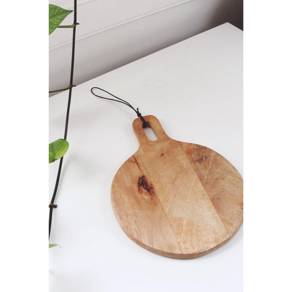 Vintage Round Wooden Cutting Board With Handle & Hanging Loop - Kitchen Display, Mid Century Decor