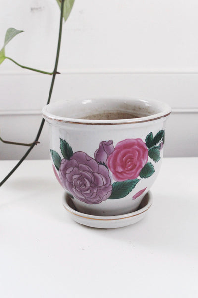 Vintage Planter Pot - Octagonal Chinoiserie Floral Blue and White Porcelain