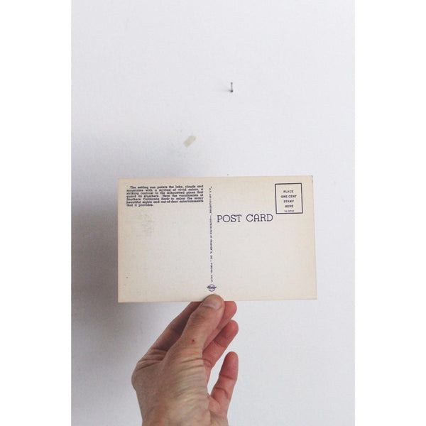 Vintage Big Bear Lake Postcard Sunset San Bernardino Mountains California Linen Era 1930s-1940s