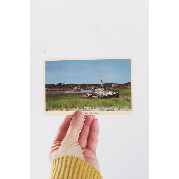 Vintage Cape Cod Postcard With Derelict Boat & Fishing Shacks Wellfleet Scene Unused