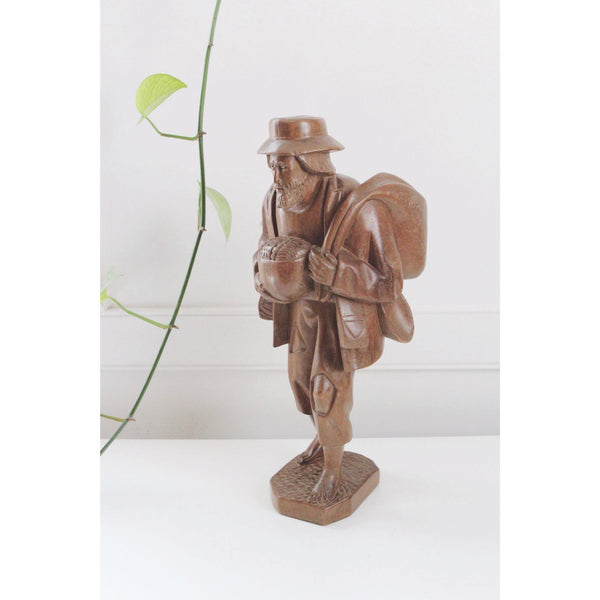 Vintage Hand-Carved Wooden Traveling Men Figurines - Vagabond Rustic Sculptures
