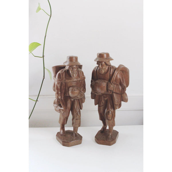 Vintage Hand-Carved Wooden Traveling Men Figurines - Vagabond Rustic Sculptures