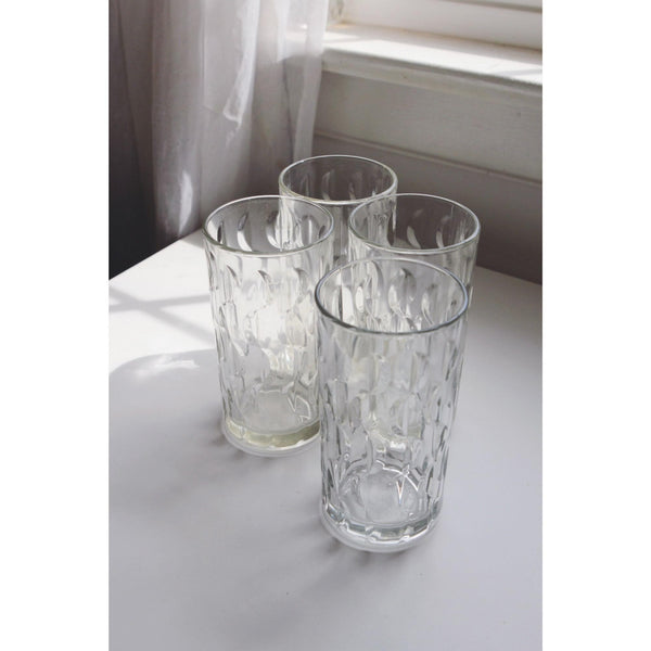 Vintage Clear Glasses Textured Wave, Crescent Moon or Half Moon Pattern, Set of 4 - Tall Drinking Tumblers, Mid Century