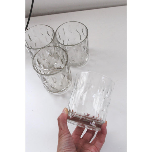 Vintage Clear Glass Tumblers Textured Wave, Crescent Moon or Half Moon Pattern, Set of 4 - Glasses, Mid Century