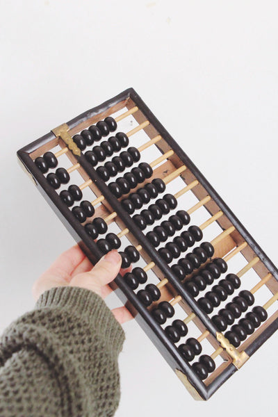 Vintage Abacus Wooden Brass Calculator - Asian, Primitive Decor