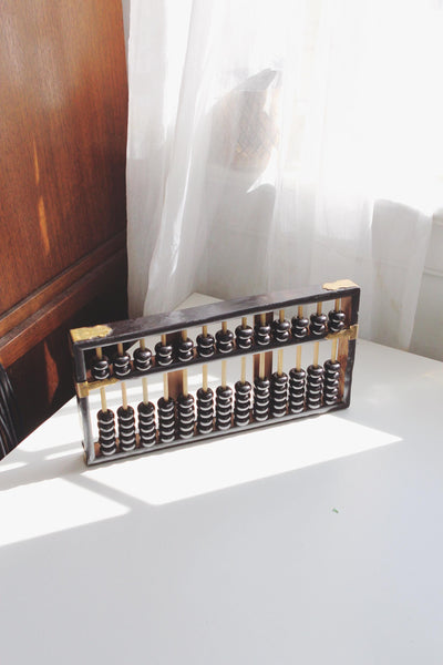 Vintage Abacus Wooden Brass Calculator - Asian, Primitive Decor