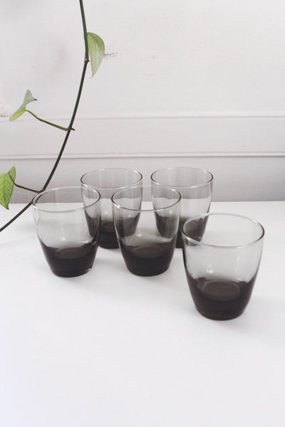 Vintage Tumblers - Libbey "Classic Smoke" - Gray Glass, 1970s, Scandinavian Style, Weighted Glasses