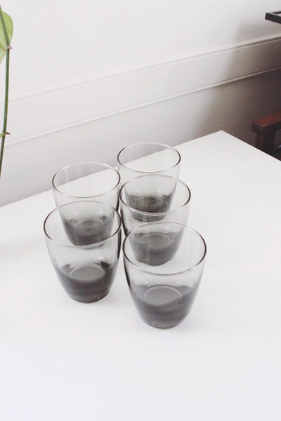 Vintage Tumblers - Libbey "Classic Smoke" - Gray Glass, 1970s, Scandinavian Style, Weighted Glasses