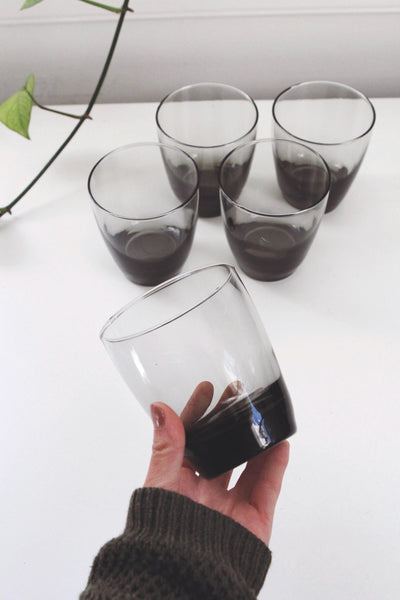 Vintage Tumblers - Libbey "Classic Smoke" - Gray Glass, 1970s, Scandinavian Style, Weighted Glasses