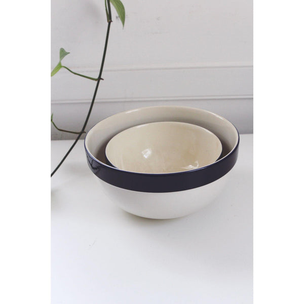 Stoneware Ceramic Mixing Bowls Set With Cobalt Blue Rim - BIA Cordon Bleu - Portugal, Set Of 2