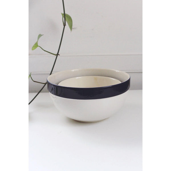 Stoneware Ceramic Mixing Bowls Set With Cobalt Blue Rim - BIA Cordon Bleu - Portugal, Set Of 2