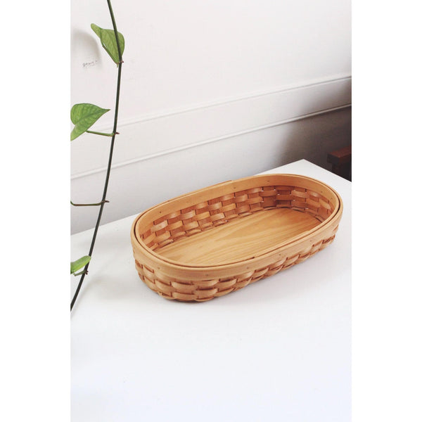 Vintage Oval Hand Woven Wood Splint Bread Basket, Storage Tray - Rustic, Farmhouse, Cottagecore