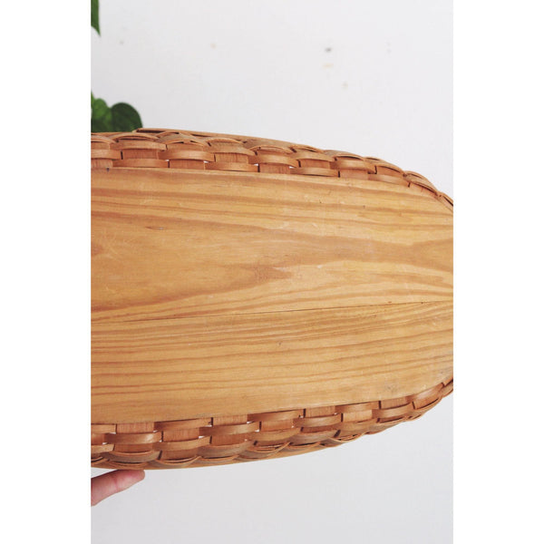 Vintage Oval Hand Woven Wood Splint Bread Basket, Storage Tray - Rustic, Farmhouse, Cottagecore