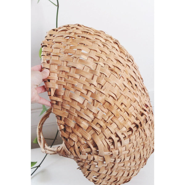 Vintage Hand-Woven Wicker Gathering Basket - Rustic Farmhouse Decor - Storage Or Display Piece, Market Basket