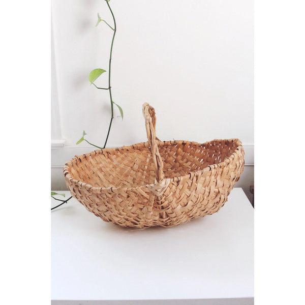 Vintage Hand-Woven Wicker Gathering Basket - Rustic Farmhouse Decor - Storage Or Display Piece, Market Basket
