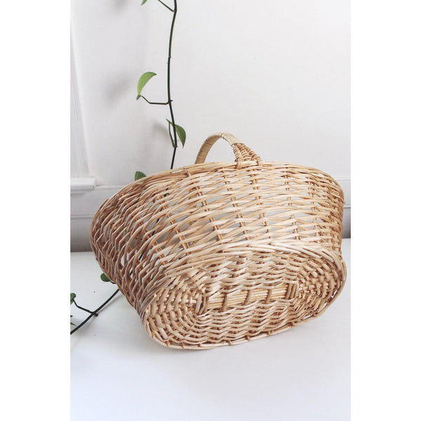 Vintage Handwoven Wicker Basket With Handle - Rustic Farmhouse Cottagecore