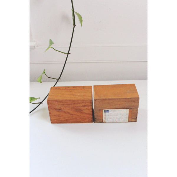 Vintage Wooden Recipe Boxes Card Holder Set - Alphabet Dividers, Hinged Lids, Dovetail Joints - Mid Century