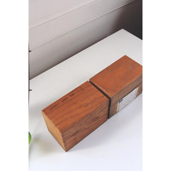 Vintage Wooden Recipe Boxes Card Holder Set - Alphabet Dividers, Hinged Lids, Dovetail Joints - Mid Century