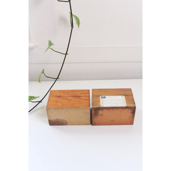 Vintage Wooden Recipe Boxes Card Holder Set - Alphabet Dividers, Hinged Lids, Dovetail Joints - Mid Century