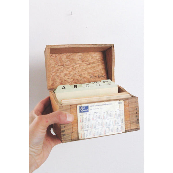 Vintage Wooden Recipe Boxes Card Holder Set - Alphabet Dividers, Hinged Lids, Dovetail Joints - Mid Century
