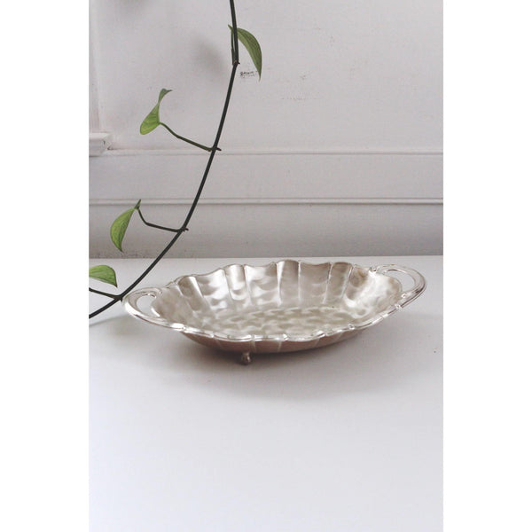 Vintage Silver-Plated Handled Oval Serving Tray Trinket Dish Scalloped Edge - WMF Ikora