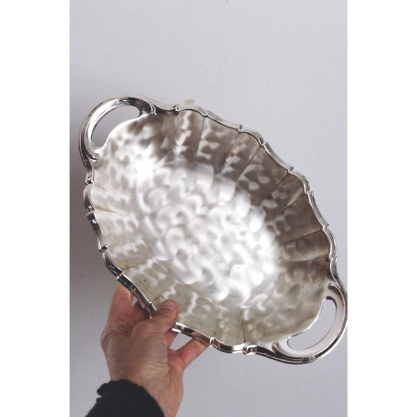 Vintage Silver-Plated Handled Oval Serving Tray Trinket Dish Scalloped Edge - WMF Ikora