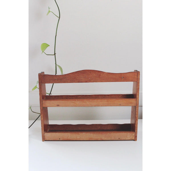 Vintage Wooden Spice Rack Wall Shelf - Brass Eagle & Star Accents - Rustic Americana