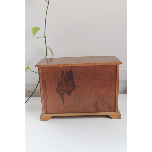 Vintage Wooden Jewelry Box Armoire London Leather - Ornate Glass Doors - Mid Century, Retro