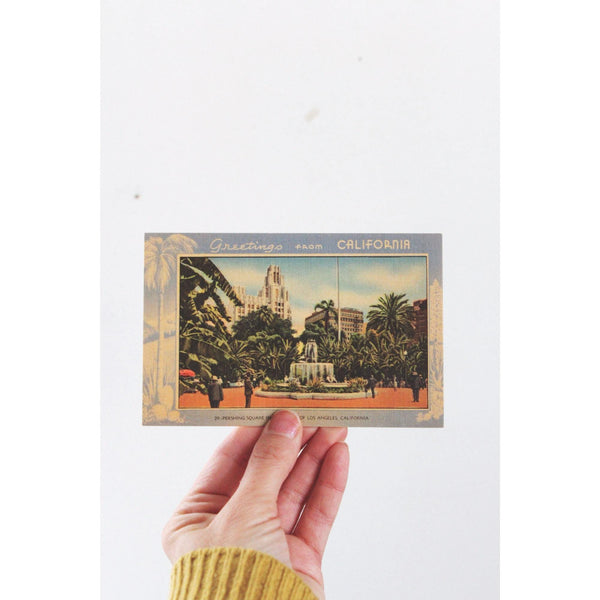 Vintage California Postcard Greetings Pershing Square Los Angeles - Retro Unused Ephemera