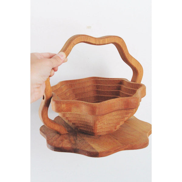 Vintage Scalloped Wooden Collapsible With - Fruit Bowl, Home Decor