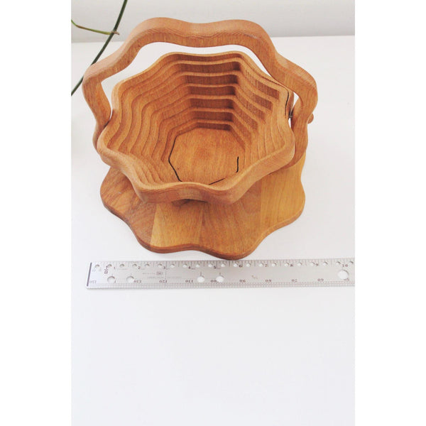 Vintage Scalloped Wooden Collapsible With - Fruit Bowl, Home Decor