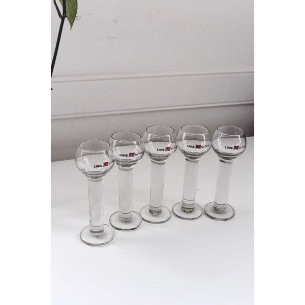Vintage Linie Aquavit Shot Glasses Tall Stem Norway Scandivian - Set Of 5