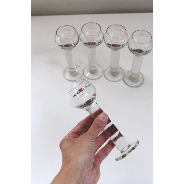 Vintage Linie Aquavit Shot Glasses Tall Stem Norway Scandivian - Set Of 5