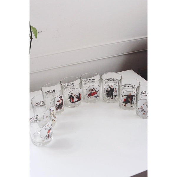 Vintage Saturday Evening Post Norman Rockwell Glasses - 1970s, Set Of 8, Barware