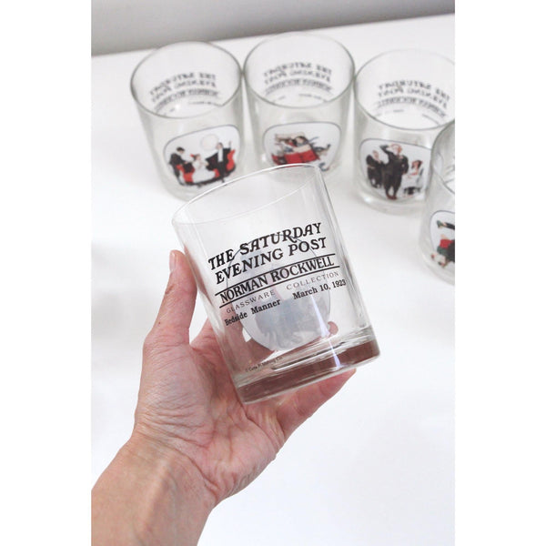 Vintage Saturday Evening Post Norman Rockwell Glasses - 1970s, Set Of 8, Barware