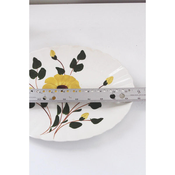 Vintage Hand-Painted Ceramic Oval Platter Yellow Floral Design Scalloped Edge - Blue Ridge Southern Potteries