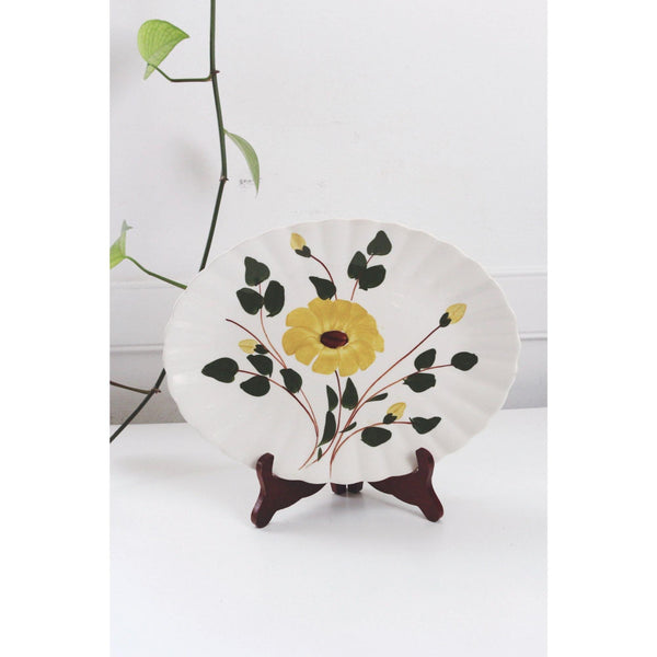 Vintage Hand-Painted Ceramic Oval Platter Yellow Floral Design Scalloped Edge - Blue Ridge Southern Potteries
