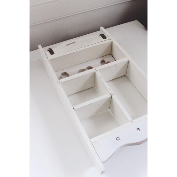 Vintage White Wooden Trinket Shelf Wall Organizer - Heart Cutouts & Hooks - Cottagecore, Rustic, Farmhouse