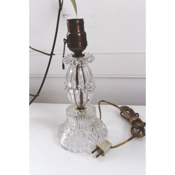 Vintage 60s Glass Table Lamp - Brass Socket & Pull Chain - Budoir, Hollywood Regency