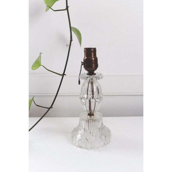Vintage 60s Glass Table Lamp - Brass Socket & Pull Chain - Budoir, Hollywood Regency