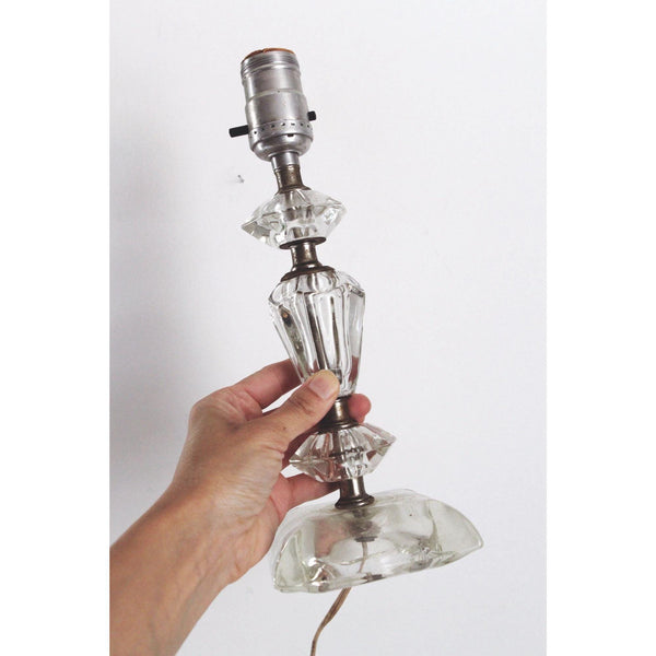 Vintage Faceted Glass Table Lamp - Mid Century Modern, Geometric Art Deco Style
