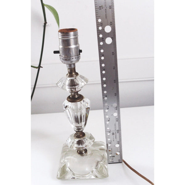 Vintage Faceted Glass Table Lamp - Mid Century Modern, Geometric Art Deco Style