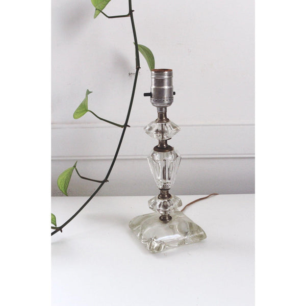Vintage Faceted Glass Table Lamp - Mid Century Modern, Geometric Art Deco Style