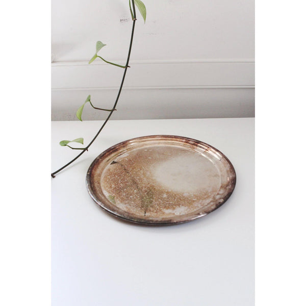 Vintage Silver-Plated Serving Tray - Ornate Engraved Pattern, Tarnished Patina - Towle