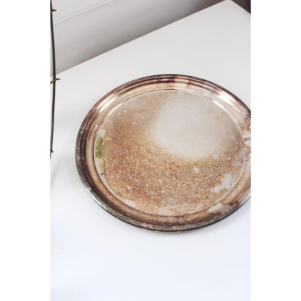 Vintage Silver-Plated Serving Tray - Ornate Engraved Pattern, Tarnished Patina - Towle