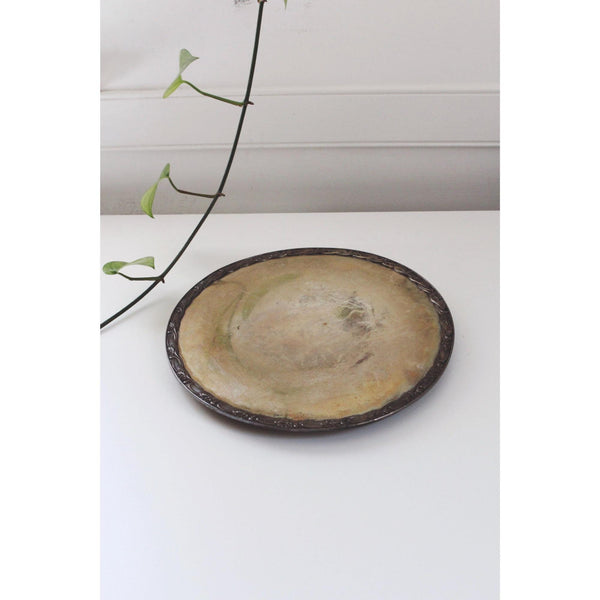 Vintage Silver-Plated Ornate Round Tray With Patina & Floral Border Design