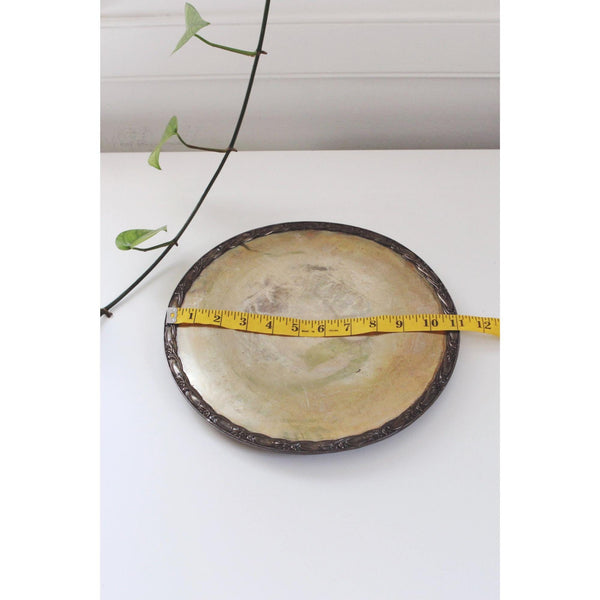 Vintage Silver-Plated Ornate Round Tray With Patina & Floral Border Design