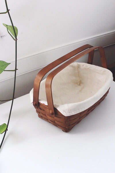 Vintage Woven Rectangle Basket - Heritage Mint, Canadian Maple - Gingham, Farmhouse, Cottagecore