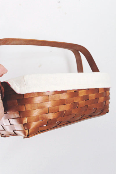 Vintage Woven Rectangle Basket - Heritage Mint, Canadian Maple - Gingham, Farmhouse, Cottagecore